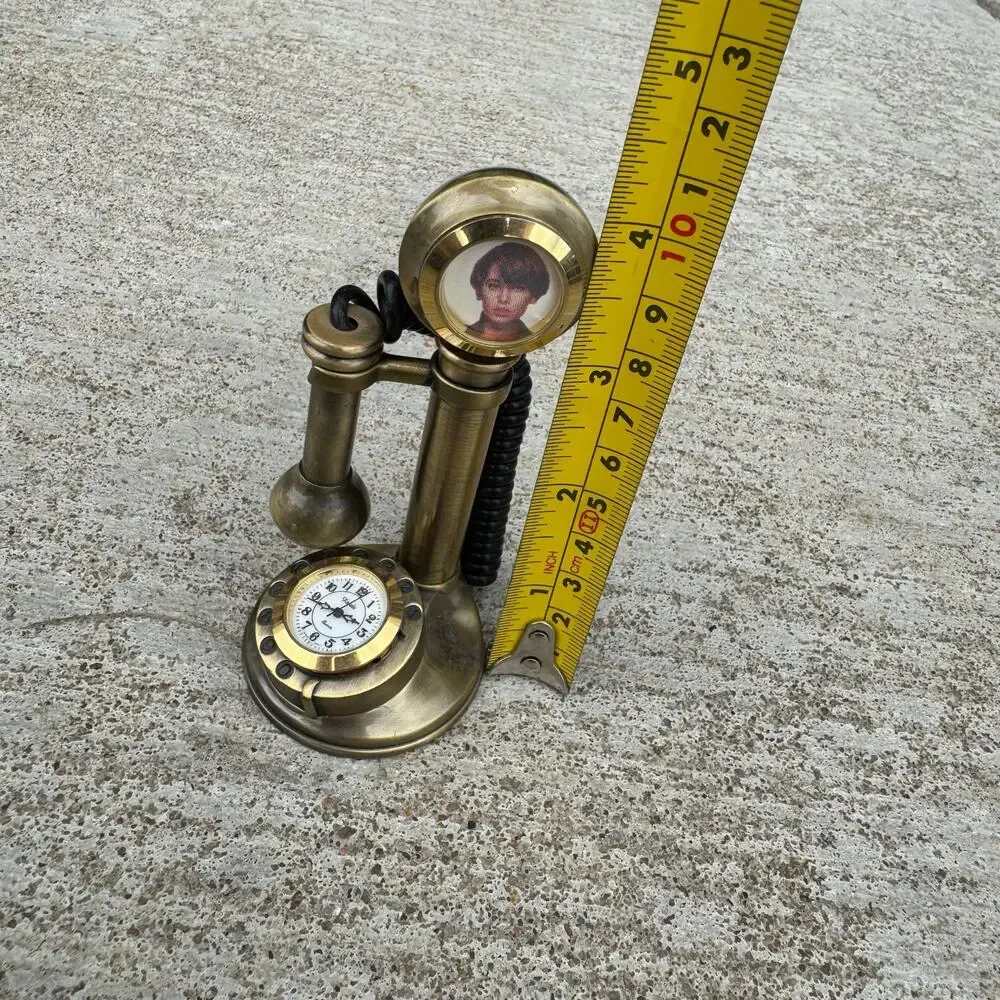 Xanadu Metal Candlestick Phone Clock Vintage Mini Copper Tone New Battery
